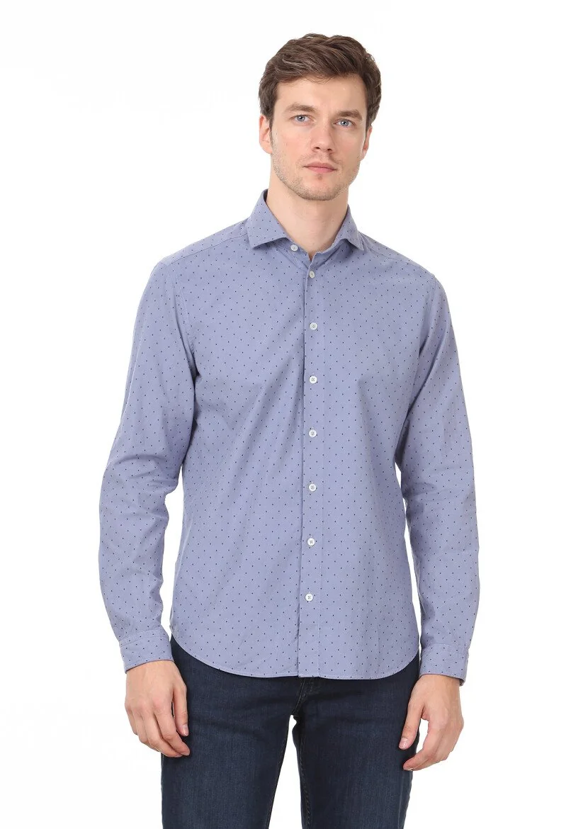 Mavi Baskılı Regular Fit Dokuma Kadife Casual %100 Pamuk Gömlek 