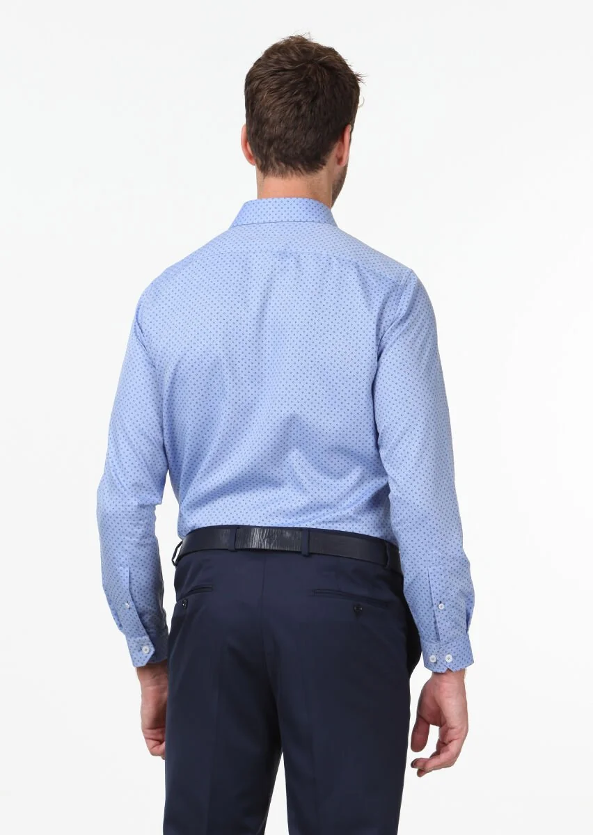 Mavi Baskılı Regular Fit Dokuma Klasik %100 Pamuk Gömlek - 4