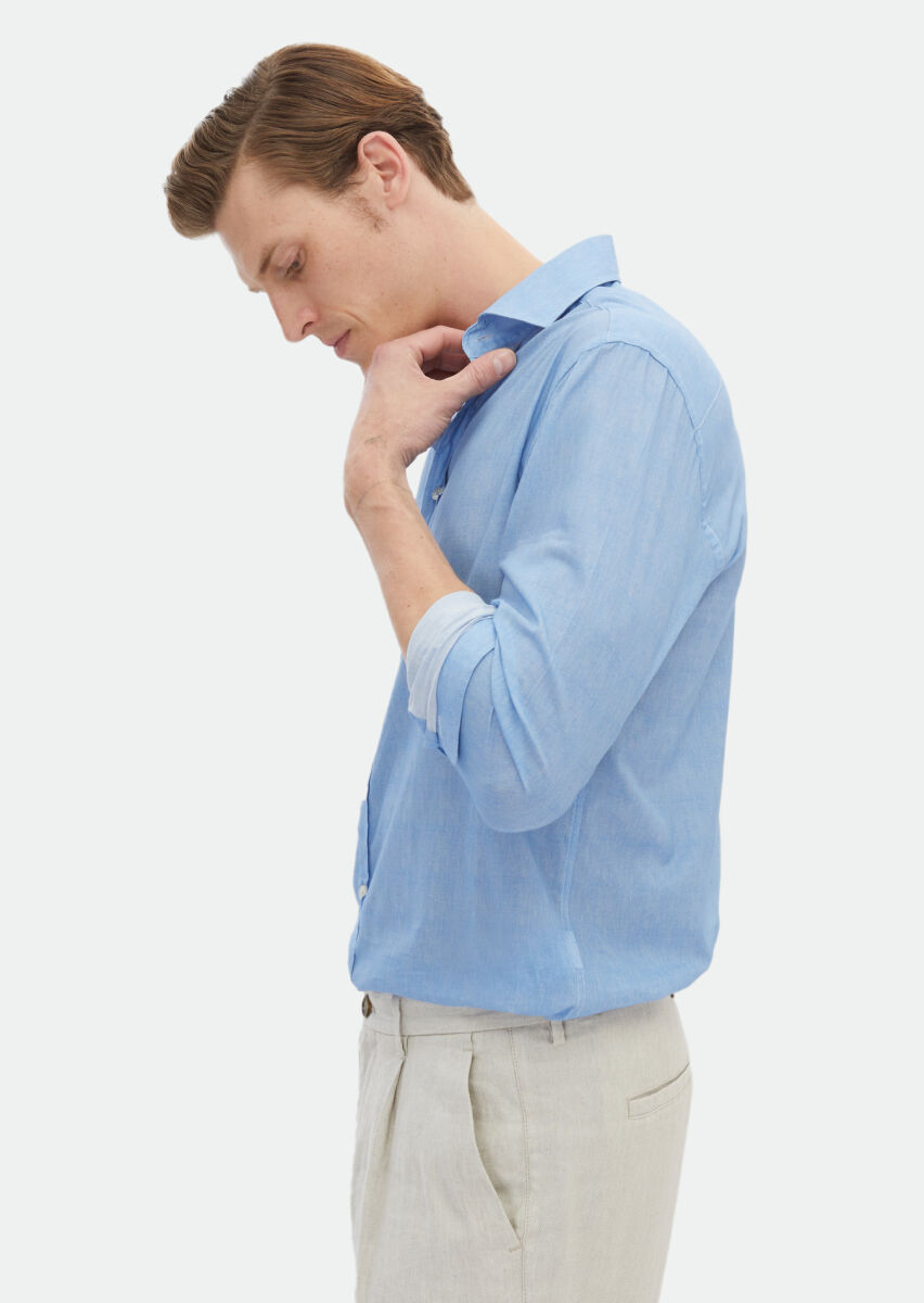 Mavi Baskılı Regular Fit Uzun Dokuma Casual %100 Pamuk Gömlek - 6