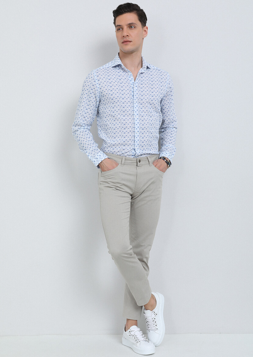 Mavi Baskılı Regular Fit Uzun Dokuma Casual Pamuk Karışımlı Gömlek - 3
