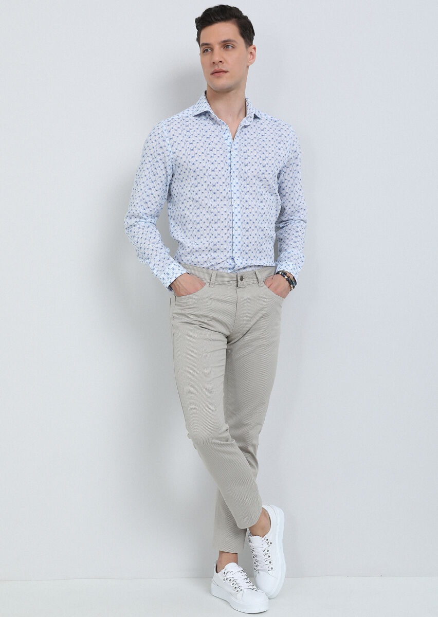 Mavi Baskılı Regular Fit Uzun Dokuma Casual Pamuk Karışımlı Gömlek - 3