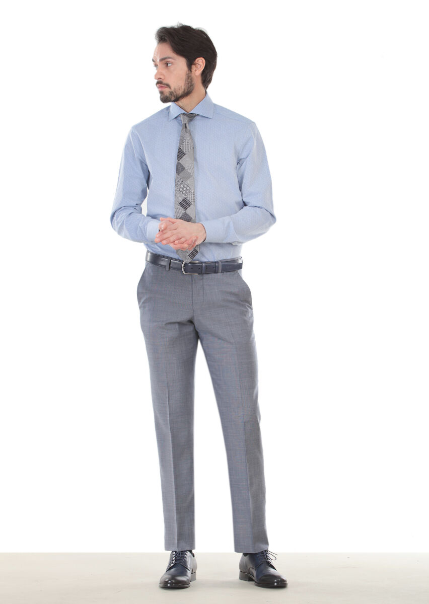 Mavi Baskılı Regular Fit Uzun Dokuma Klasik %100 Pamuk Gömlek - 3