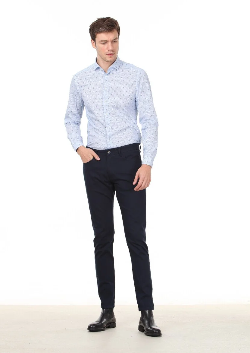 Mavi Baskılı Slim Fit Dokuma Casual %100 Pamuk Gömlek - 3