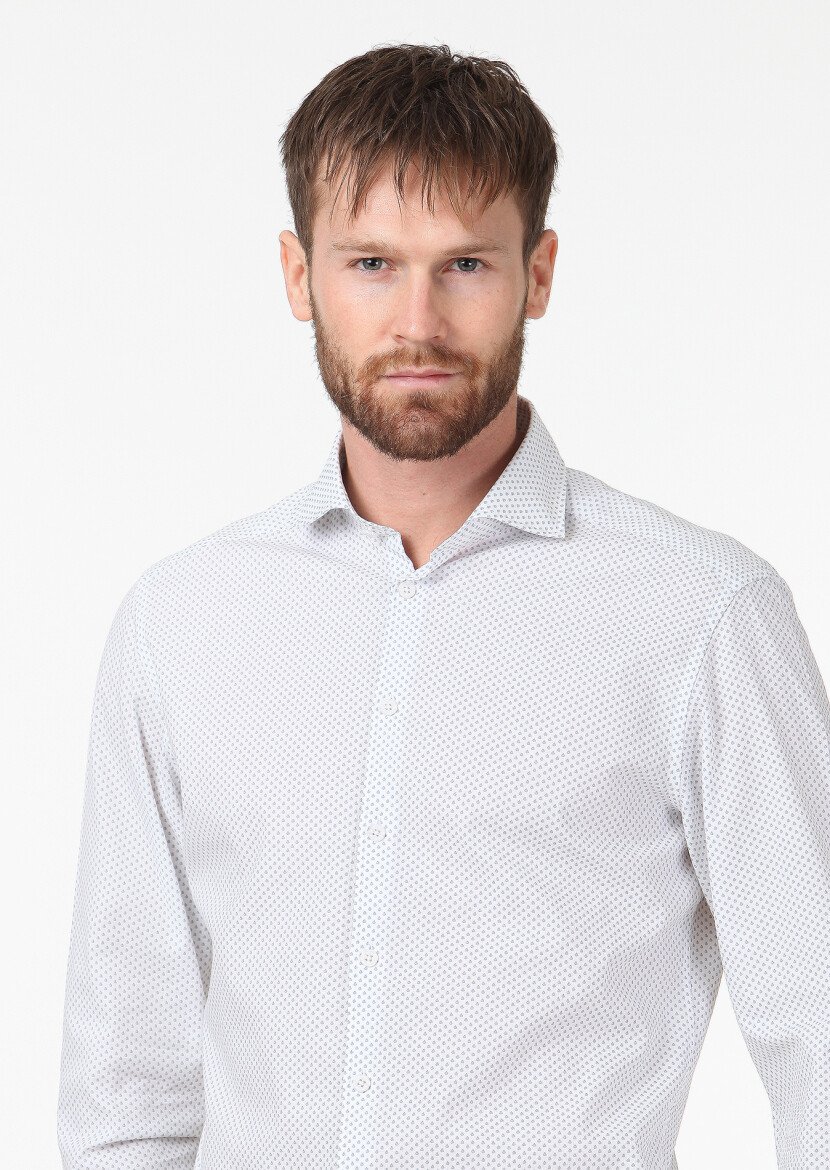Mavi Baskılı Slim Fit Dokuma Casual Pamuk Karışımlı Gömlek - 3