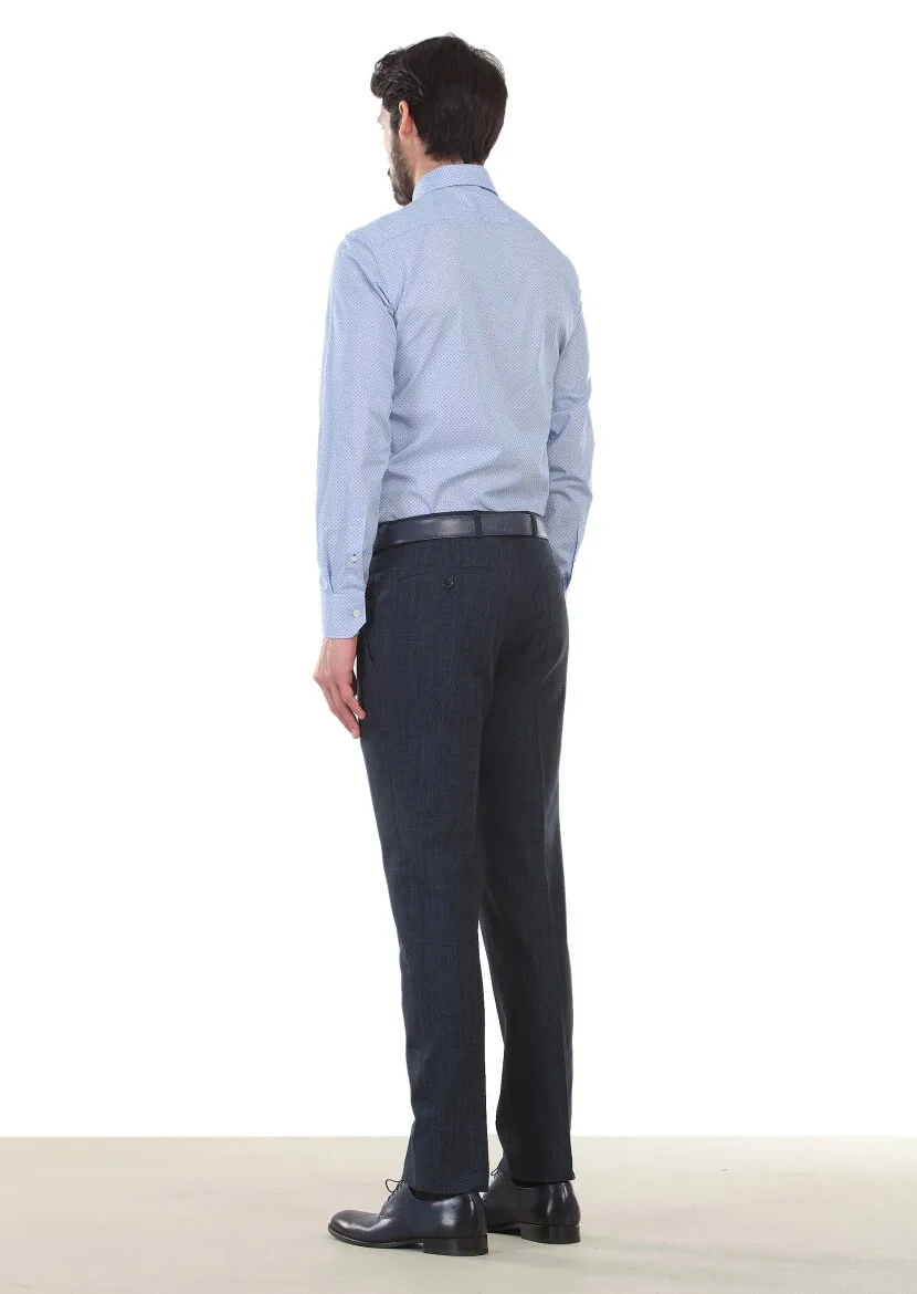 Mavi Baskılı Slim Fit Dokuma Klasik %100 Pamuk Gömlek - 2