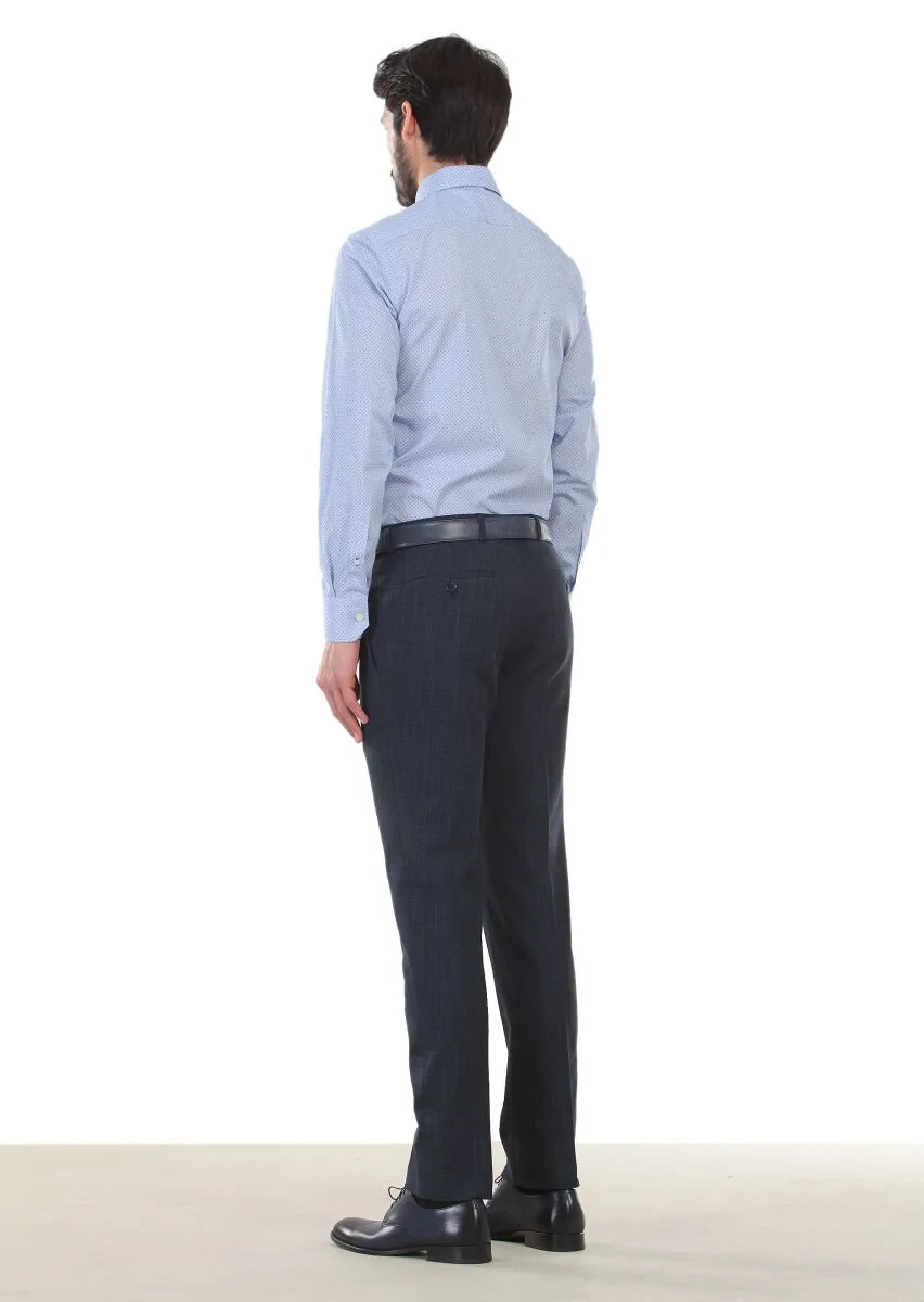 Mavi Baskılı Slim Fit Dokuma Klasik %100 Pamuk Gömlek - 2