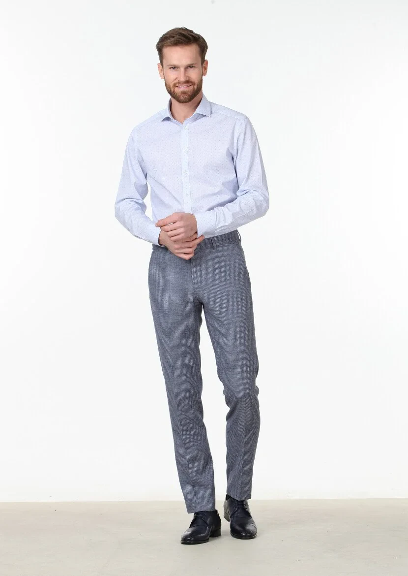 Mavi Baskılı Slim Fit Dokuma Klasik %100 Pamuk Gömlek - 2