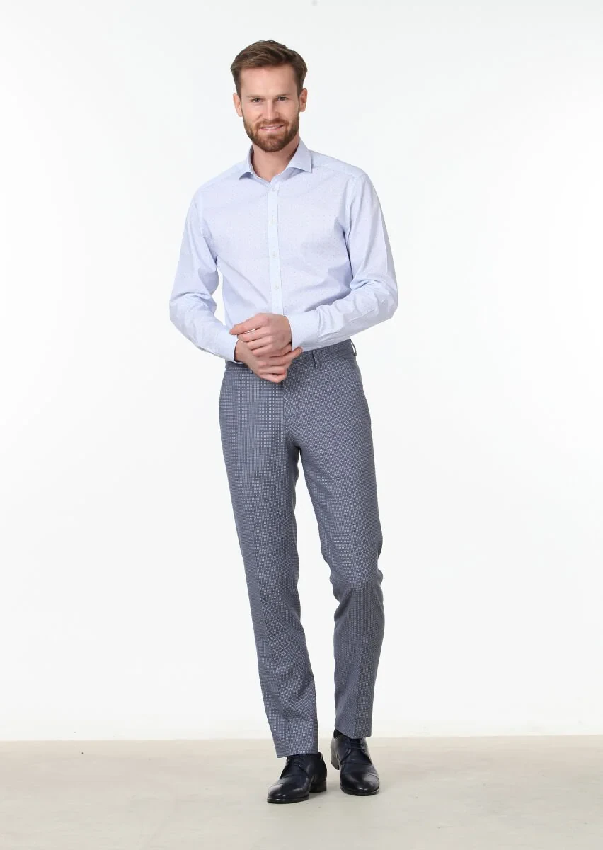 Mavi Baskılı Slim Fit Dokuma Klasik %100 Pamuk Gömlek - 2