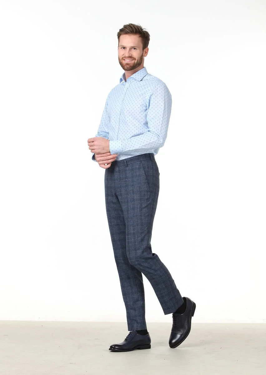 Mavi Baskılı Slim Fit Dokuma Klasik %100 Pamuk Gömlek - 2