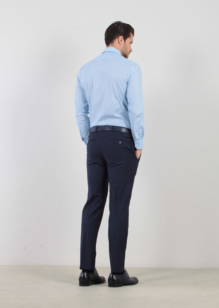 Mavi Baskılı Slim Fit Uzun Dokuma Klasik Pamuk Karışımlı Gömlek - 2