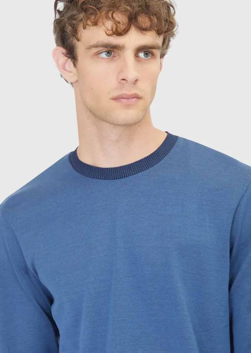 Mavi Bisiklet Yaka Düz Sweatshırt - 4