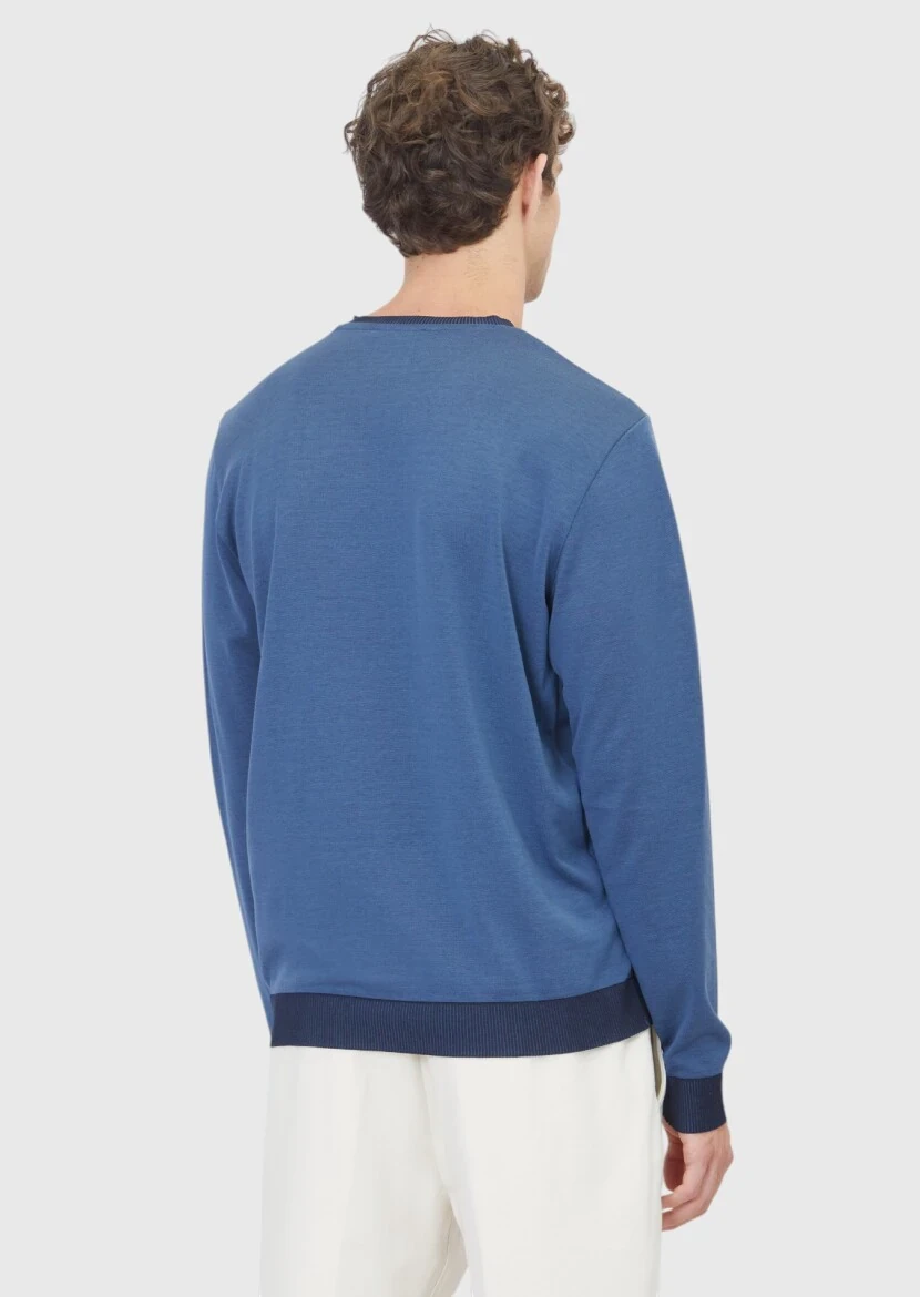 Mavi Bisiklet Yaka Düz Sweatshırt - 5