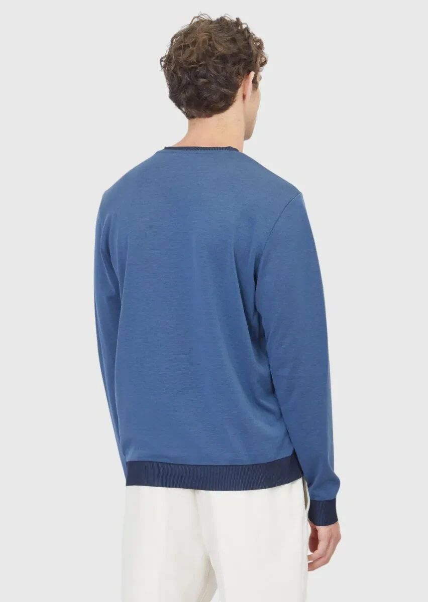 Mavi Bisiklet Yaka Düz Sweatshırt - 5