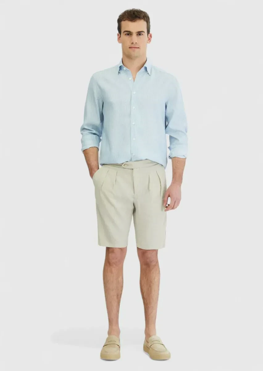 Mavi Çizgili Casual Fit Dokuma Casual Pamuk Karışımlı Gömlek - 2