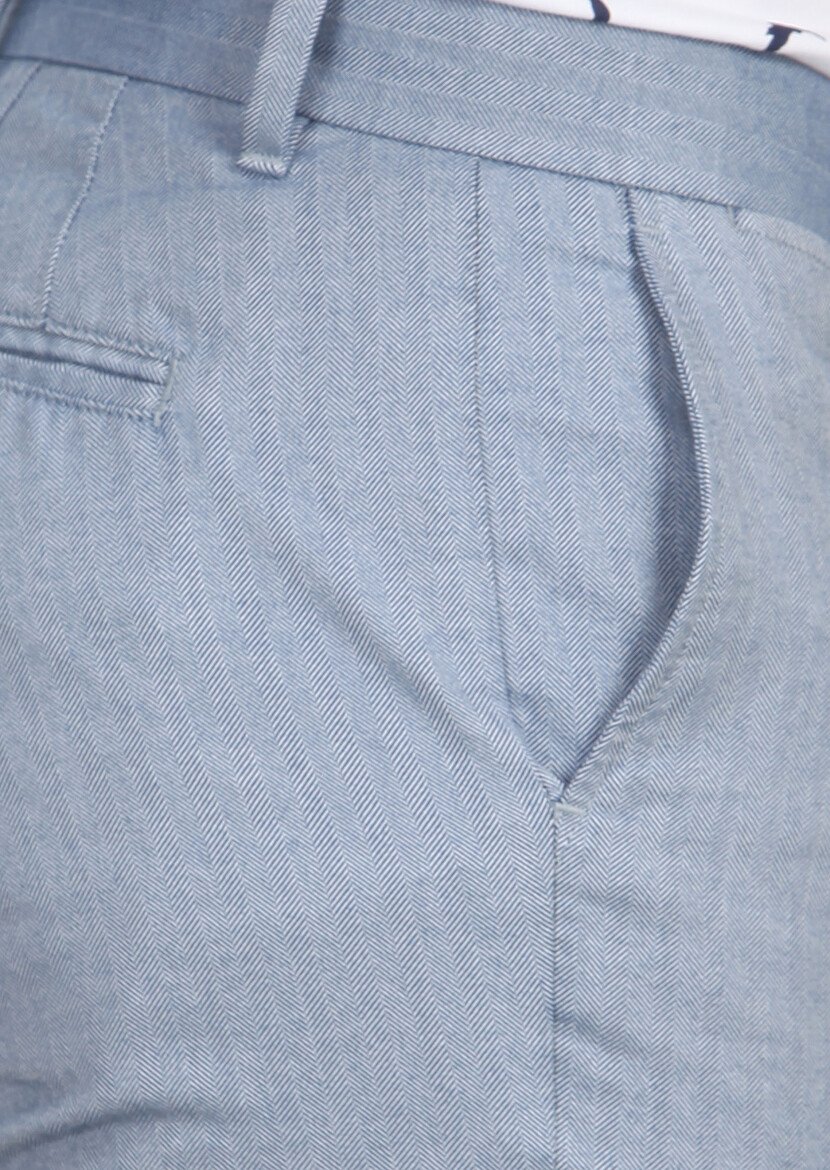Mavi Çizgili Dokuma Regular Fit Casual %100 Pamuk Bermuda - 4