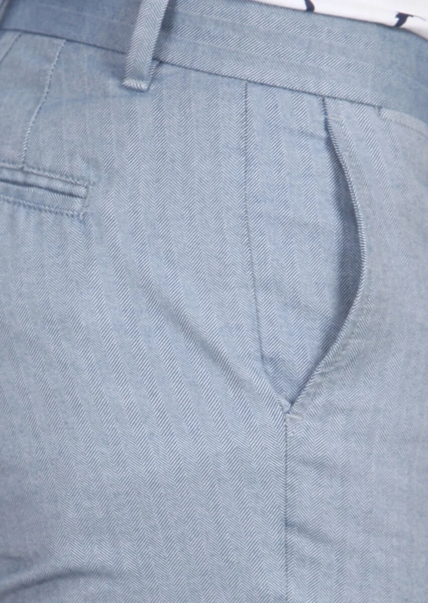 Mavi Çizgili Dokuma Regular Fit Casual %100 Pamuk Bermuda - 4