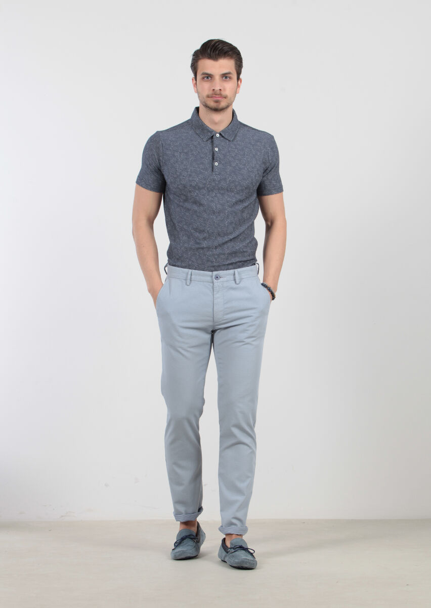 Mavi Çizgili Dokuma Regular Fit Casual %100 Pamuk Pantolon - 1