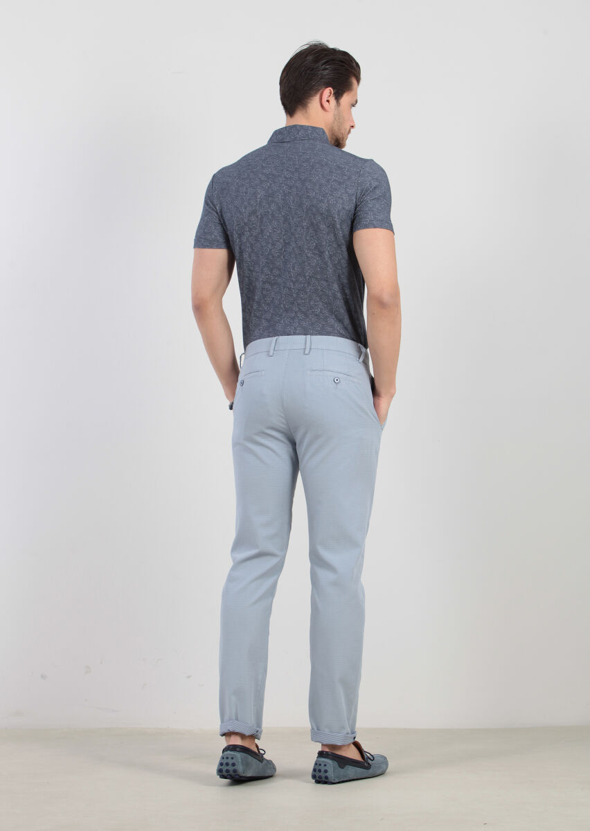 Mavi Çizgili Dokuma Regular Fit Casual %100 Pamuk Pantolon - 2