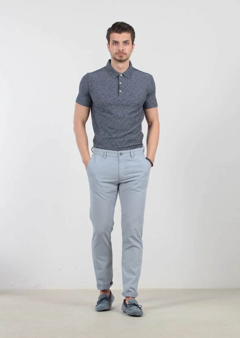 Mavi Çizgili Dokuma Regular Fit Casual %100 Pamuk Pantolon 
