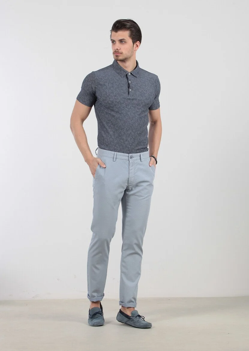 Mavi Çizgili Dokuma Regular Fit Casual %100 Pamuk Pantolon - 2