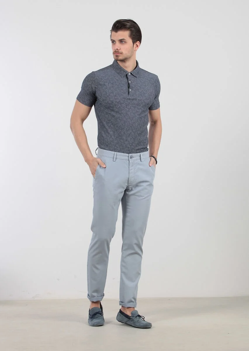Mavi Çizgili Dokuma Regular Fit Casual %100 Pamuk Pantolon - 2