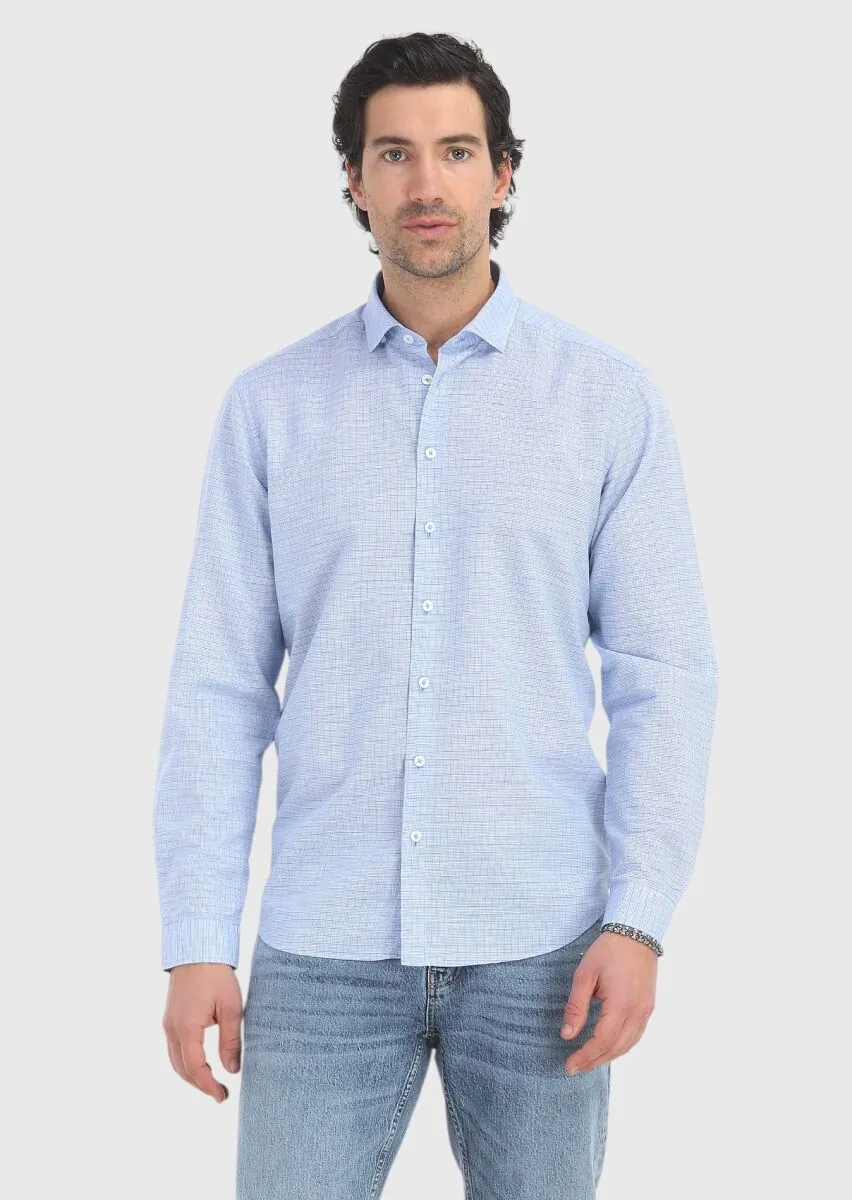 Mavi Çizgili Regular Fit Dokuma Casual Pamuk Karışımlı Gömlek - 2