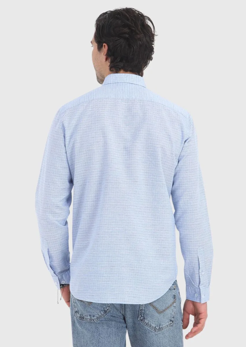 Mavi Çizgili Regular Fit Dokuma Casual Pamuk Karışımlı Gömlek - 4