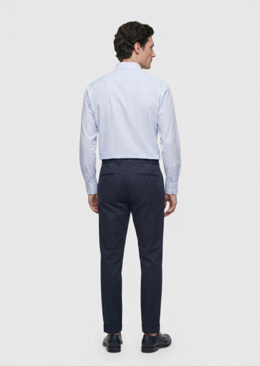 Mavi Çizgili Regular Fit Uzun Dokuma Klasik %100 Pamuk Gömlek - 5