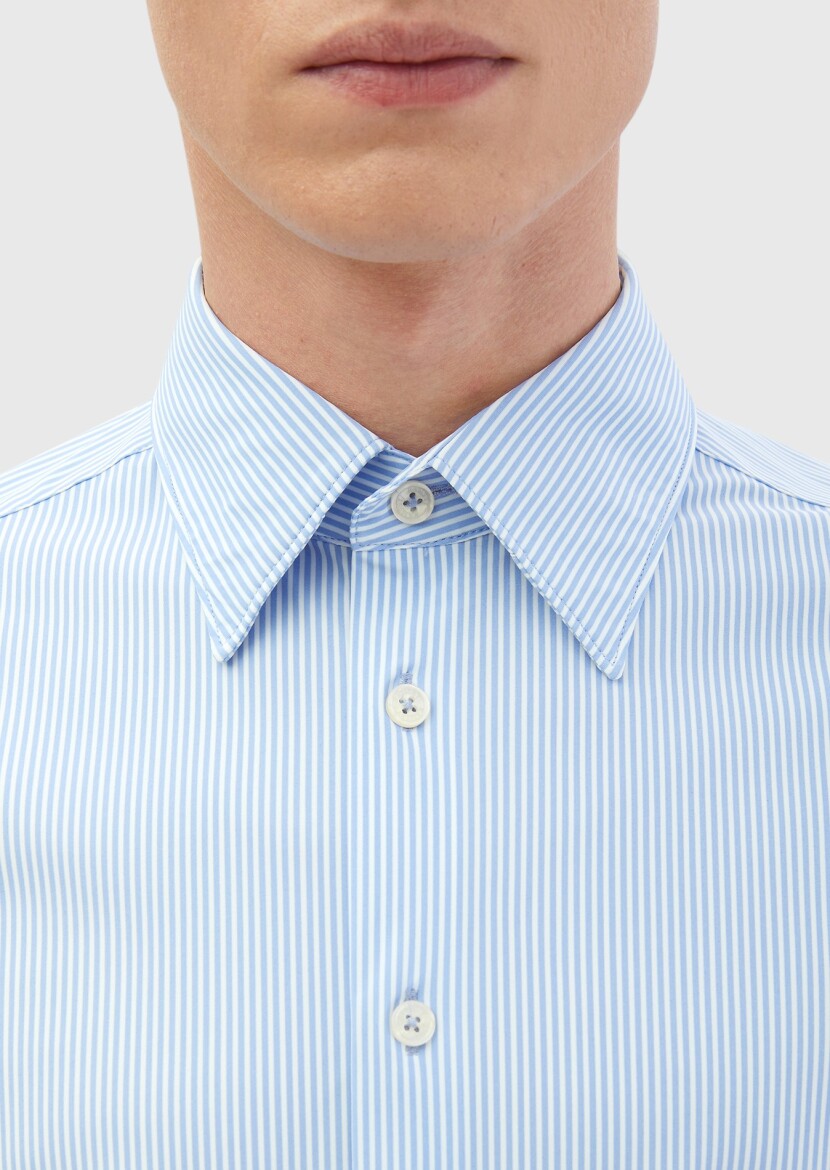 Mavi Çizgili Regular Fit Uzun Klasik Gömlek - 4