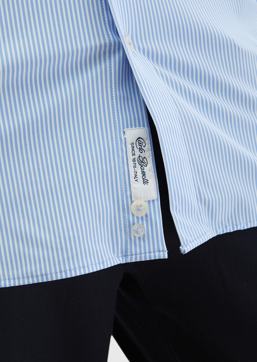 Mavi Çizgili Regular Fit Uzun Klasik Gömlek - 6