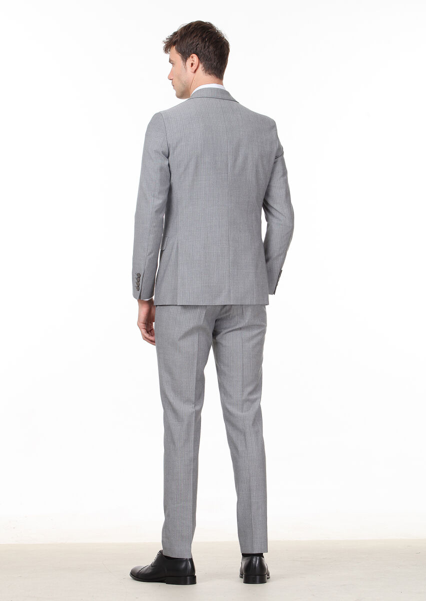 Mavi Çizgili Thin&taller Slim Fit %100 Yün Takım Elbise - 4