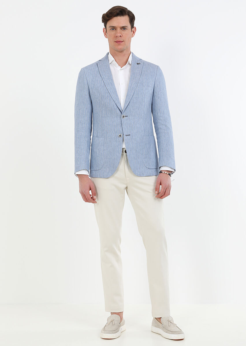 Mavi Çizgili Zeroweight Slim Fit Pamuk Karışımlı Ceket - 2