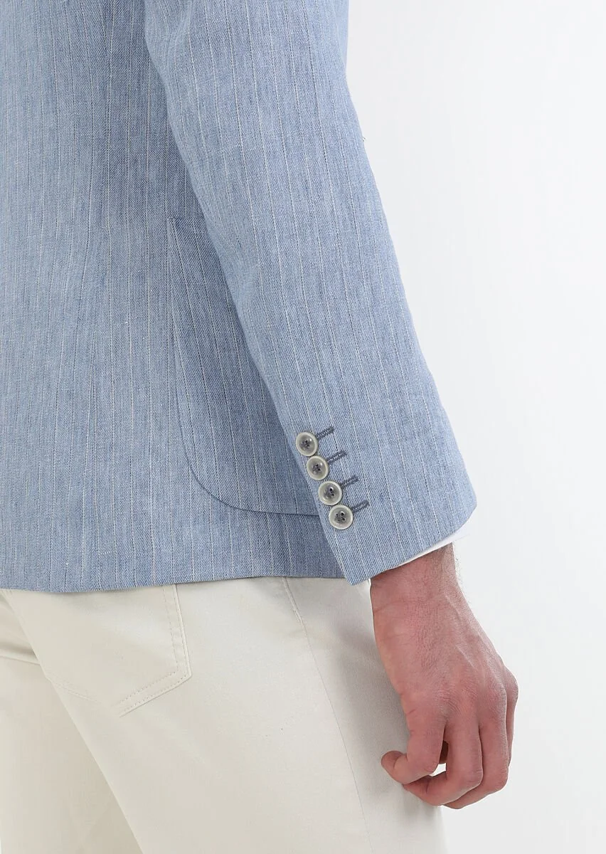 Mavi Çizgili Zeroweight Slim Fit Pamuk Karışımlı Ceket - 5