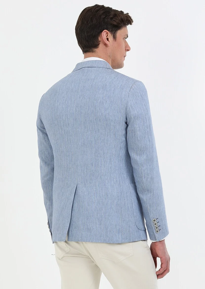 Mavi Çizgili Zeroweight Slim Fit Pamuk Karışımlı Ceket - 6