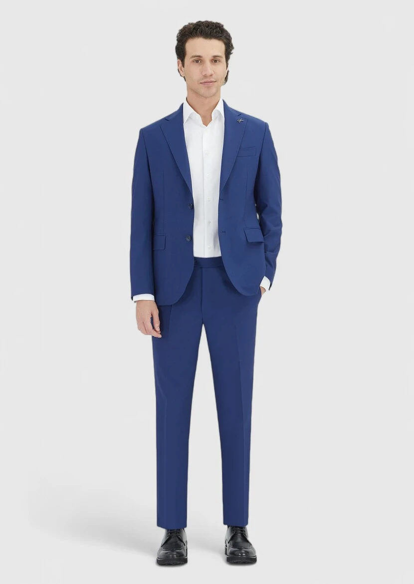 Mavi Çizgili Zeroweight Slim Fit Yün Karışımlı Takım Elbise - 1