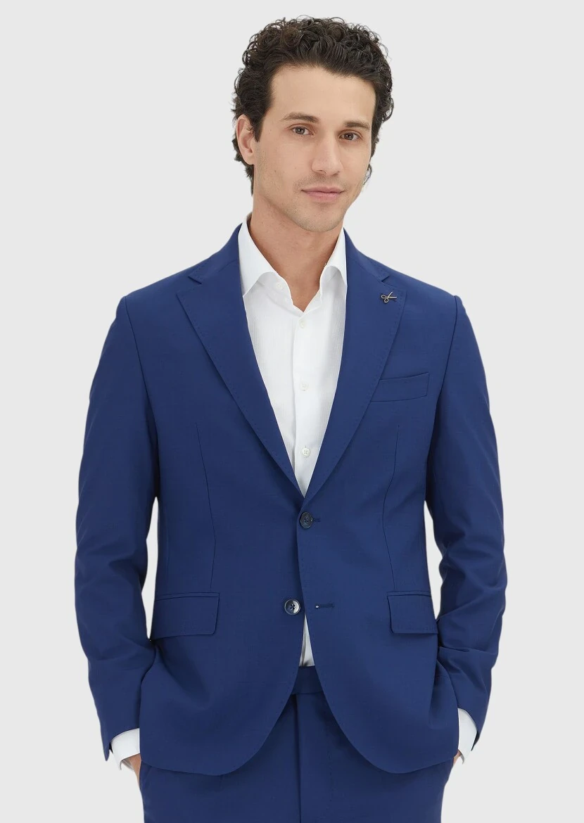 Mavi Çizgili Zeroweight Slim Fit Yün Karışımlı Takım Elbise - 2