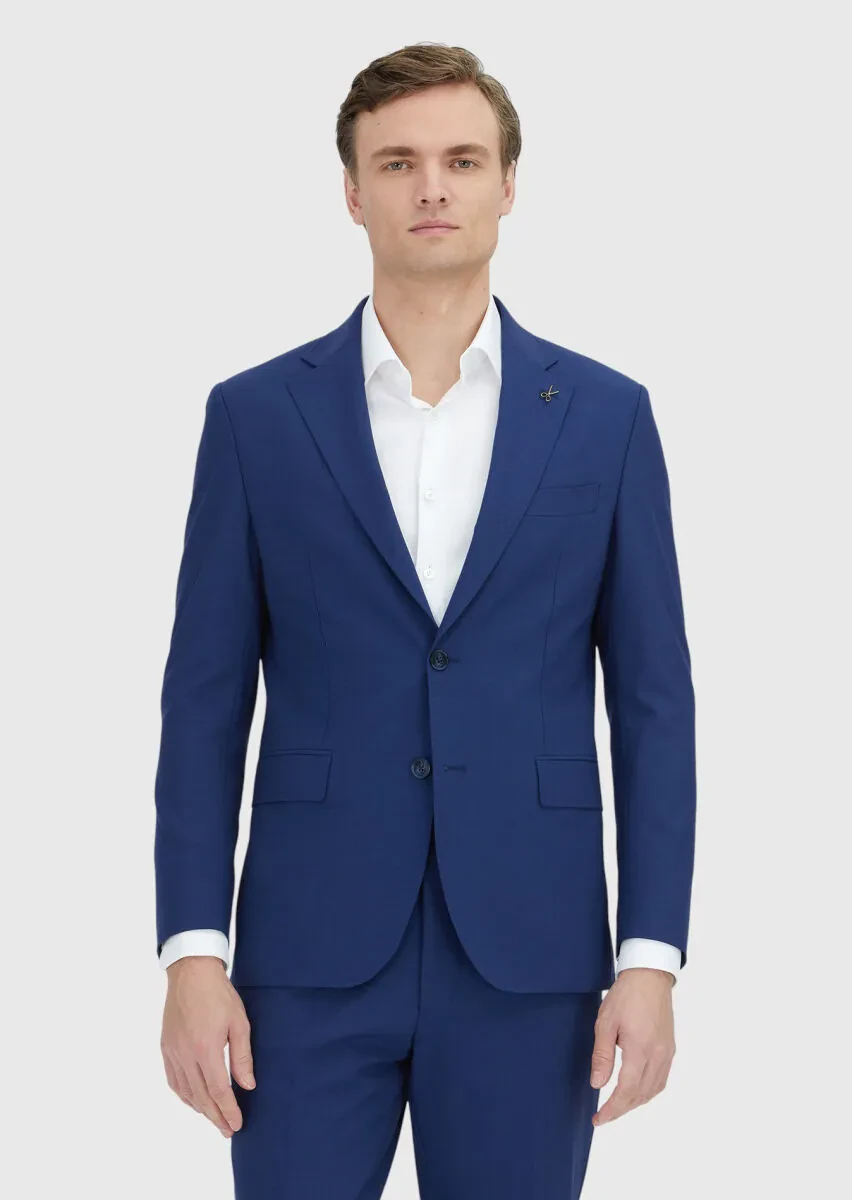 Mavi Çizgili Zeroweight Slim Fit Yün Karışımlı Takım Elbise - 2