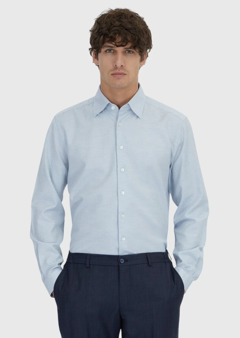 Mavi Desenli Casual Fit Dokuma Casual %100 Pamuk Gömlek - 1