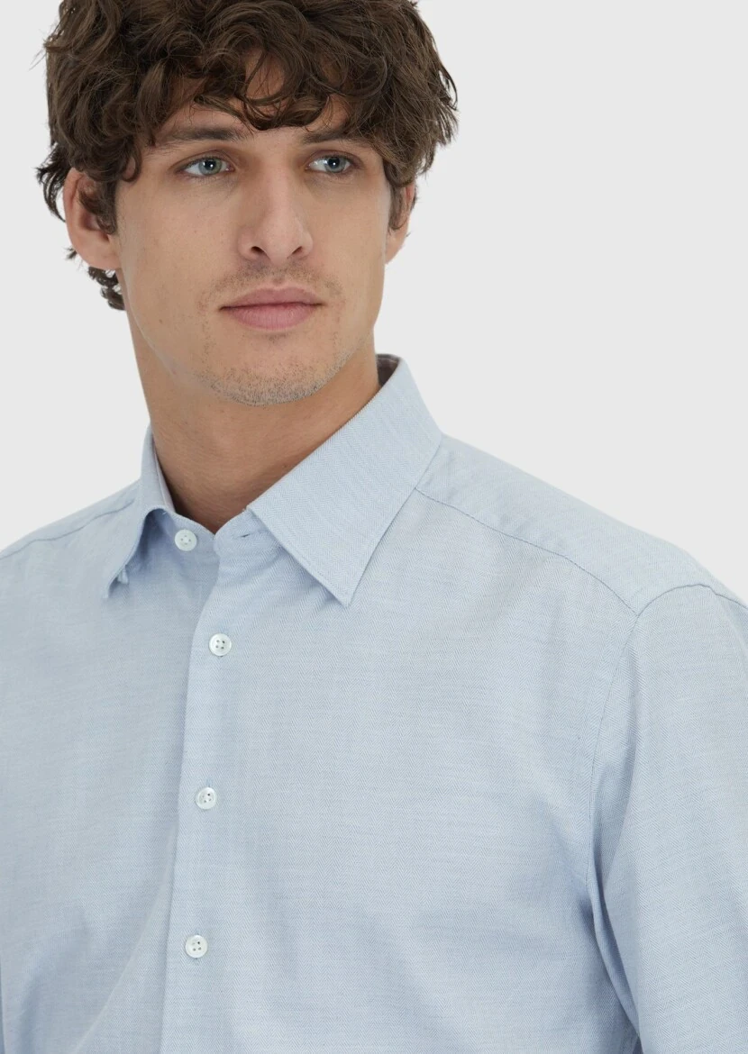 Mavi Desenli Casual Fit Dokuma Casual %100 Pamuk Gömlek - 3