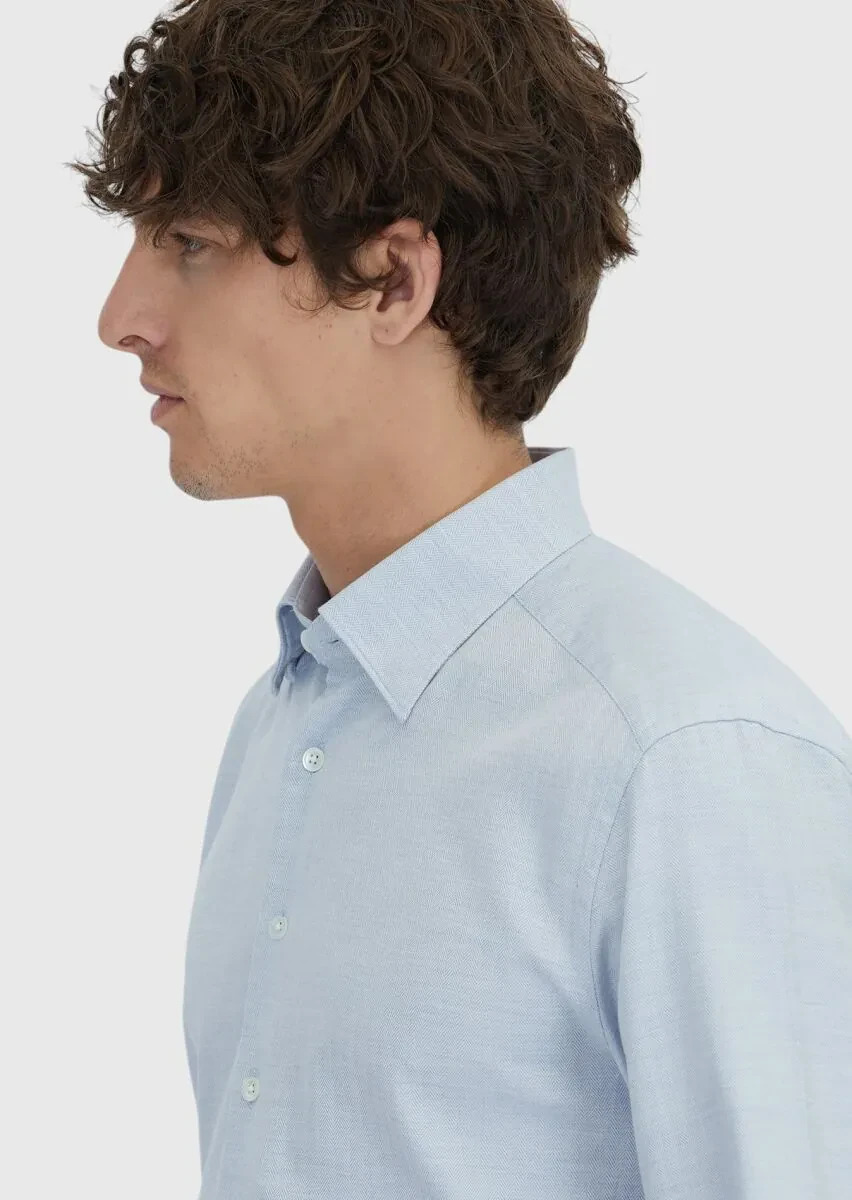 Mavi Desenli Casual Fit Dokuma Casual %100 Pamuk Gömlek - 4