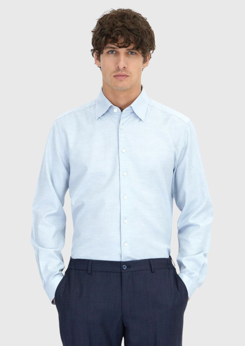 Mavi Desenli Casual Fit Dokuma Casual %100 Pamuk Gömlek - 1
