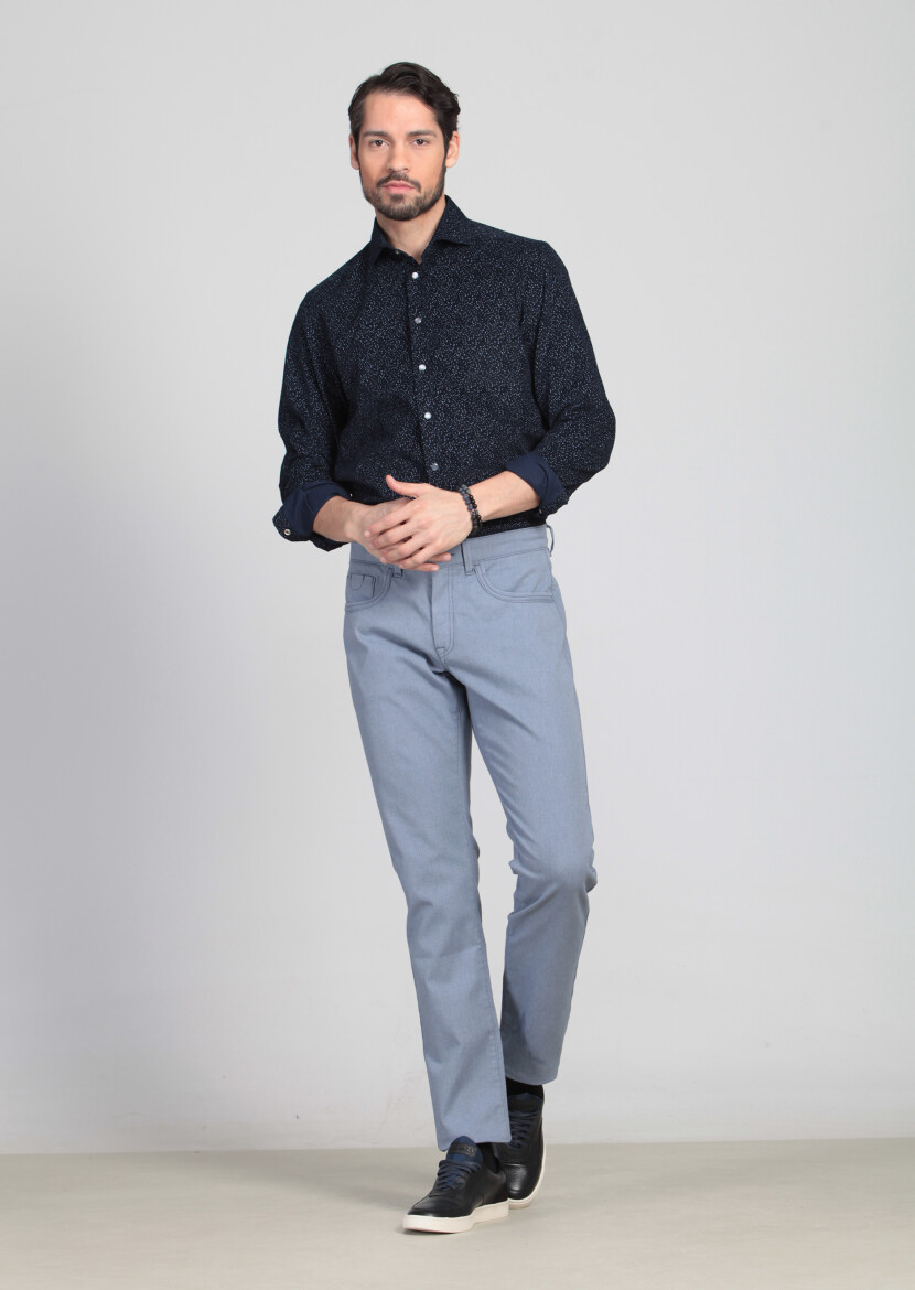 Mavi Desenli Dokuma Slim Fit Casual Pamuk Karışımlı Pantolon - 3