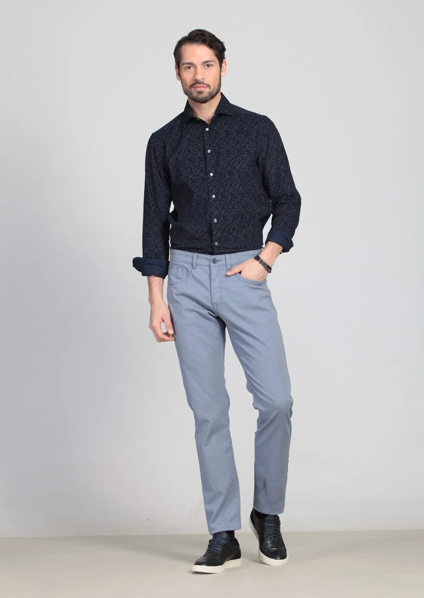 Mavi Desenli Dokuma Slim Fit Casual Pamuk Karışımlı Pantolon 