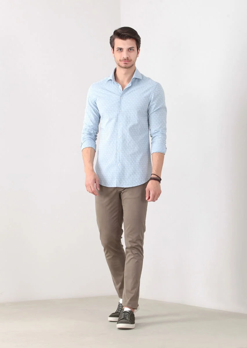 Mavi Desenli Fitted Fit Dokuma Casual %100 Pamuk Gömlek - 1