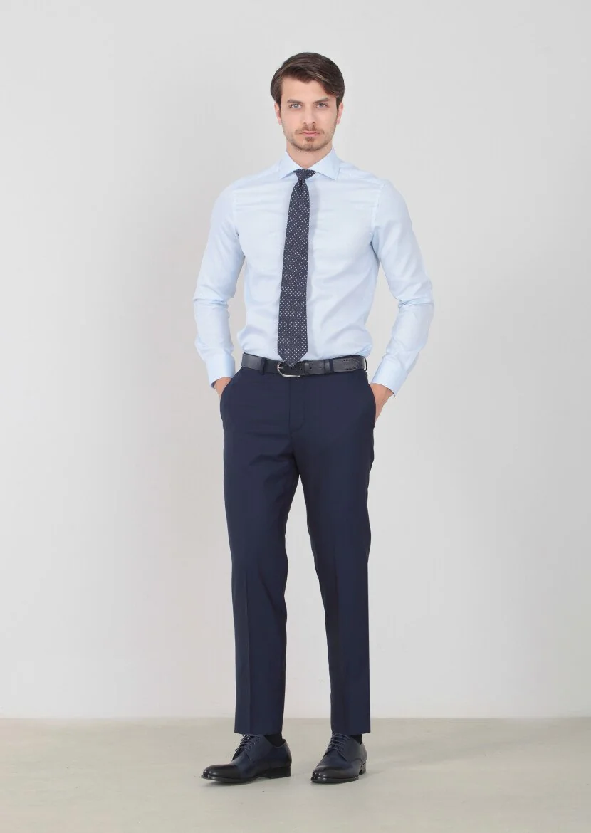Mavi Desenli Regular Fit Dokuma Klasik %100 Pamuk Gömlek - 1