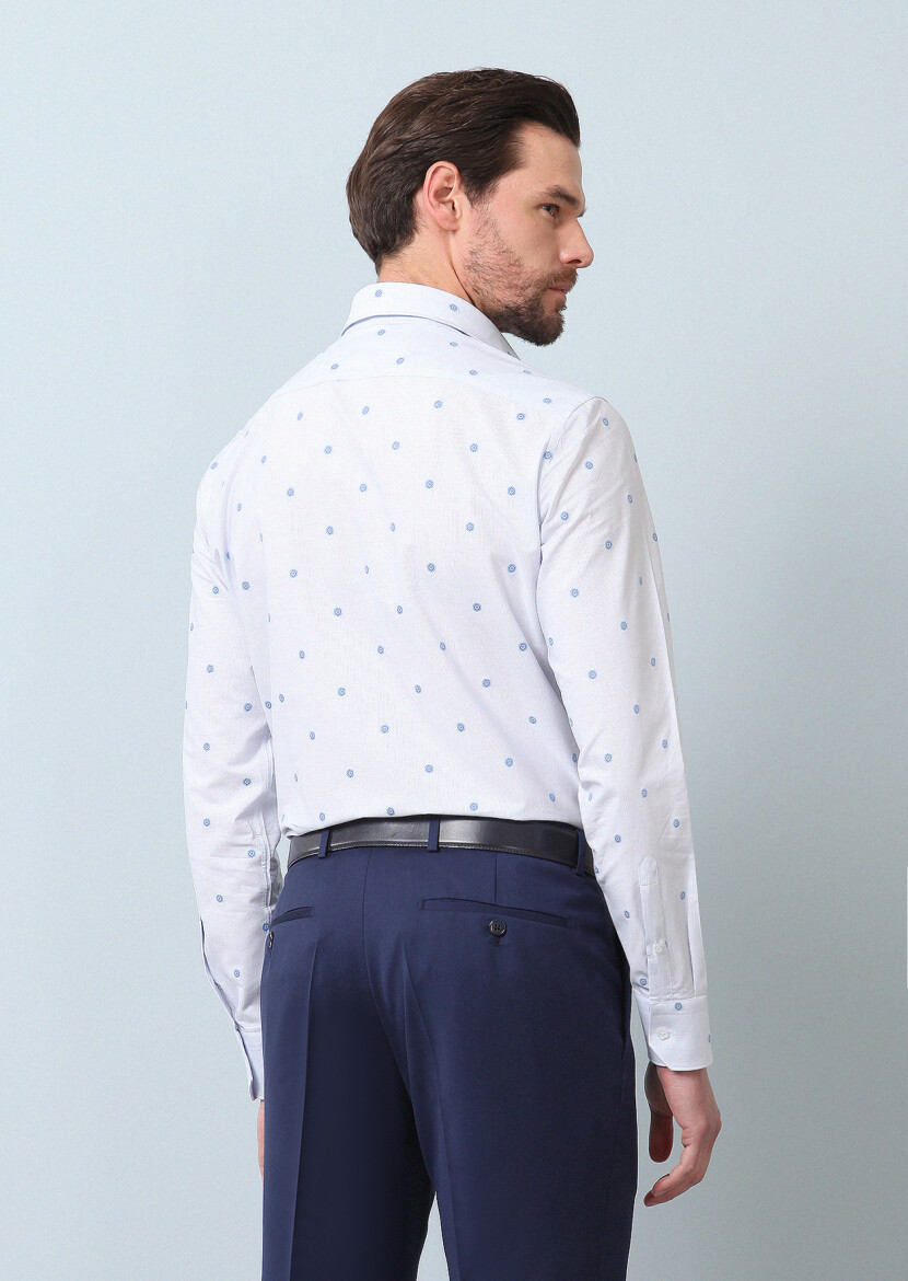 Mavi Desenli Regular Fit Dokuma Klasik %100 Pamuk Gömlek - 6