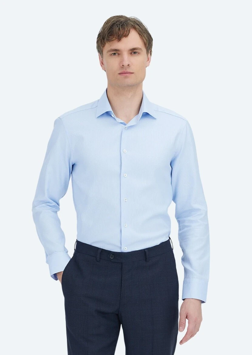 Mavi Desenli Regular Fit Dokuma Klasik %100 Pamuk Gömlek - 1