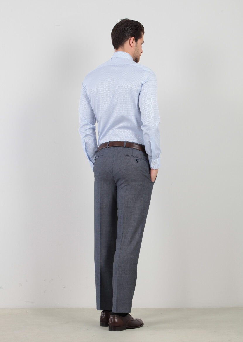 Mavi Desenli Regular Fit Uzun Dokuma Klasik %100 Pamuk Gömlek - 4