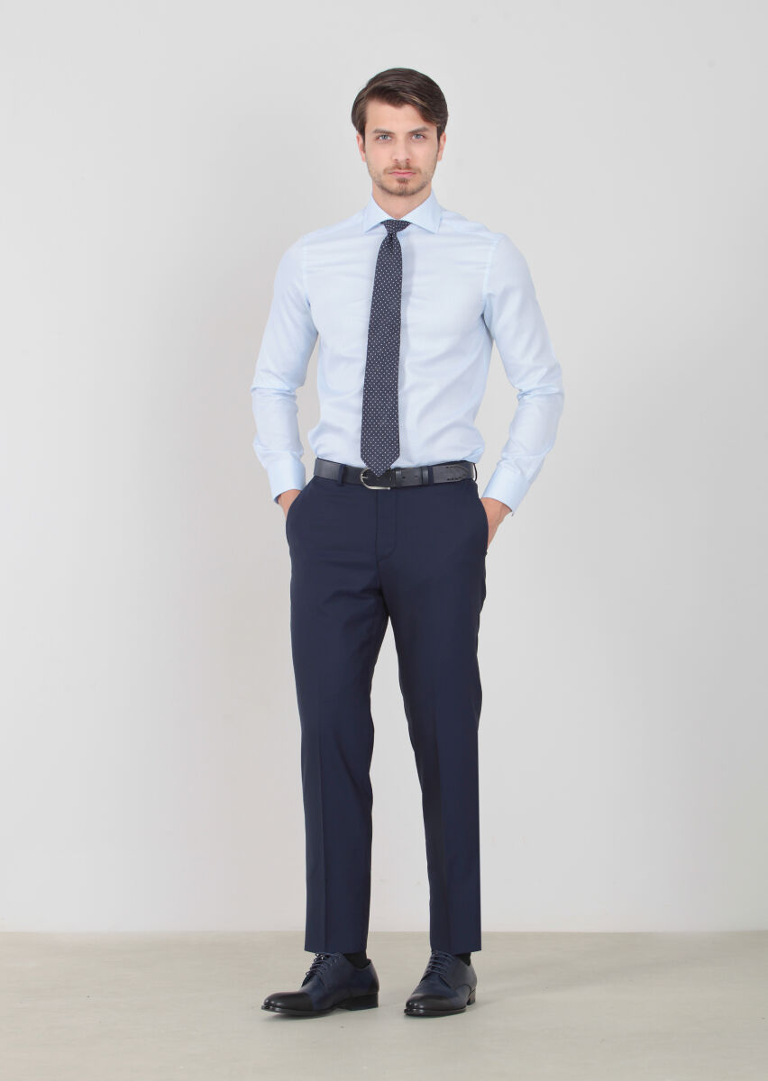 Mavi Desenli Regular Fit Uzun Dokuma Klasik %100 Pamuk Gömlek - 1