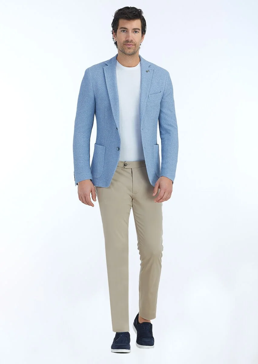 Mavi Desenli Shirt Shoulder Slim Fit Pamuk Karışımlı Örme Ceket - 1